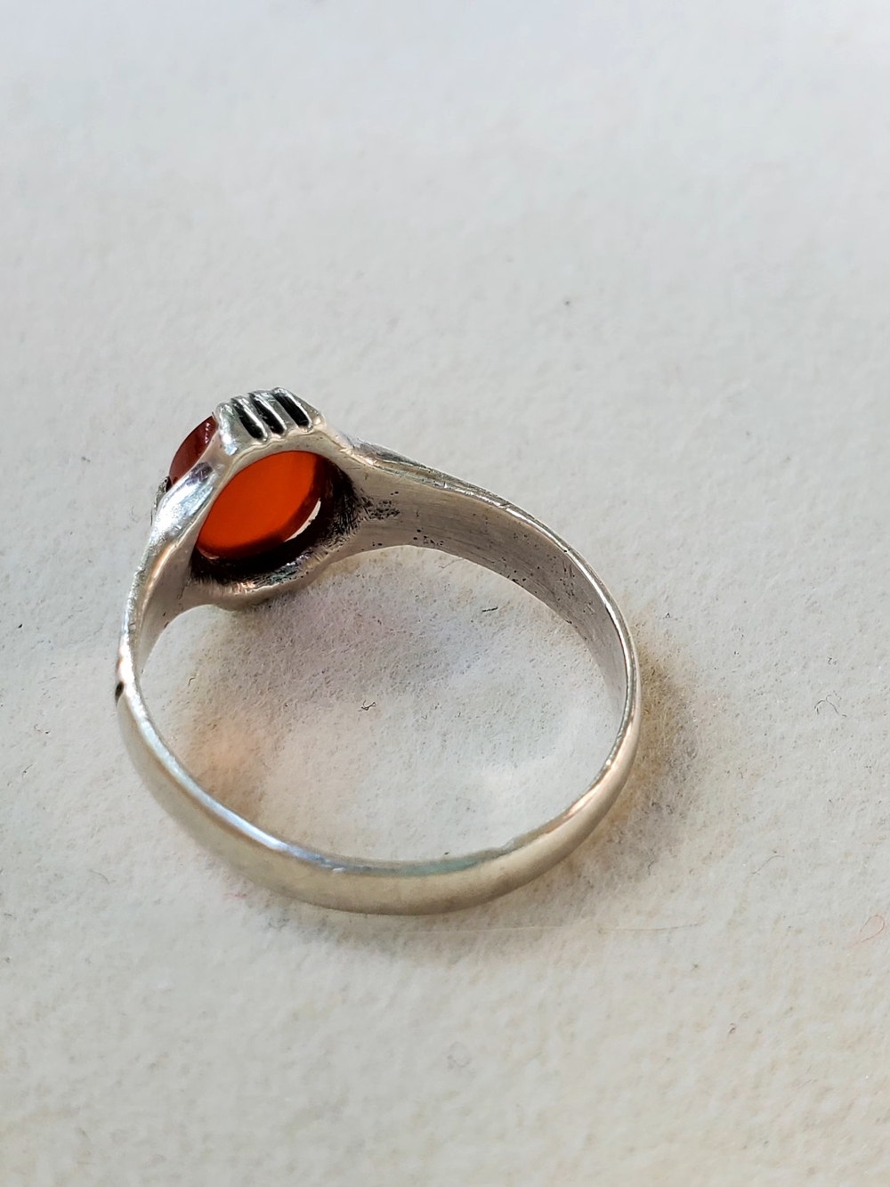 Vintage Sterling Silver Orange Cabochon Ring Size 6.5 Statement Ring - Picture 7 of 13